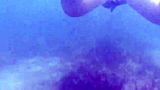 underwater creampie happens while swimming after cum inside pussy