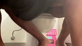 Ebony bbw Remi intensely rides big black cock on the toilet