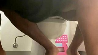 Ebony bbw Remi intensely rides big black cock on the toilet