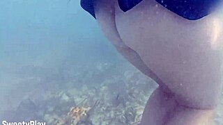 underwater creampie happens while swimming after cum inside pussy