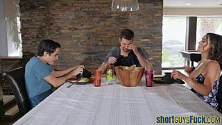 bigtits cougar spends time with a small guy in casual shoes