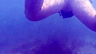 underwater creampie happens while swimming after cum inside pussy