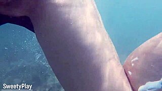 underwater creampie happens while swimming after cum inside pussy
