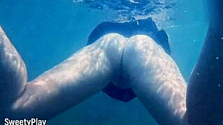 underwater creampie happens while swimming after cum inside pussy