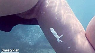 underwater creampie happens while swimming after cum inside pussy