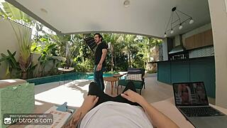 Beautiful Brazilian shemale fucks anally in her first interview