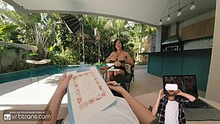 Beautiful Brazilian shemale fucks anally in her first interview