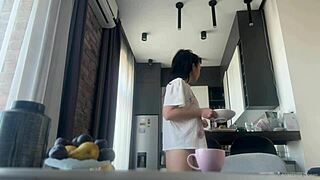 Sexy Fit Brunette Does Housework Without Panties, Flashing Pussy