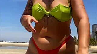 Married Woman Flashes Tight Bikini On African Beach!