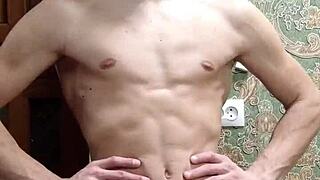 Skinny boy flexes muscular body in underwear during homemade solo session
