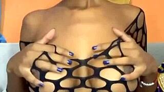 Creamy Pussy Ebony Babe Teases with Sweet Tits