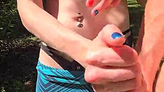 Wife gives quick handjob while out on a walk