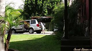 Classy teen fucking outdoors in missionary