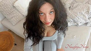step-mom bends over to suck my monster cock pov, mature milf helps relieve viagra boner