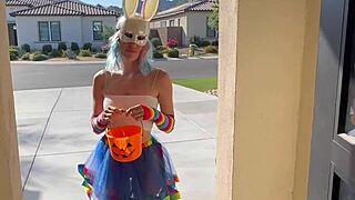 Halloween bad bunny gets candy and squirts on cock