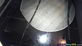 Skinny asian ladyboy gets assfucked in a sex chair