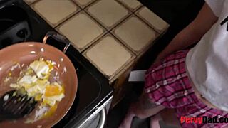 Petite Teen Rosalyn Sphinx Sucks Step Daddy's Balls in the Kitchen