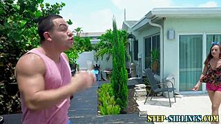 Teen stepsister enjoys a ride and facial in HD.