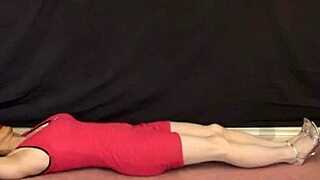 Asian Ladyboy In Pink Zipper Minidress And Heels With Face Mask Crossdresses