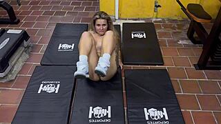 Blonde Colombian MILF Karen Sleent Teaches Naked Workout with Wet Pussy at Gym!