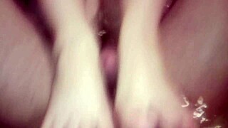 Footjob Bitch Fucked With Two Cocks In Bathroom