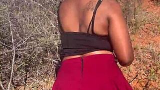 Ebony bent over for outdoor creampie quickie