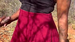 Ebony bent over for outdoor creampie quickie