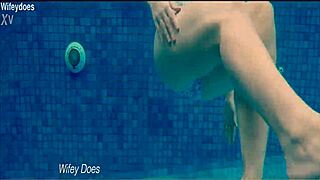 wife swimming in hotel pool one piece