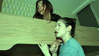 two sisters spy intensely on parents making love