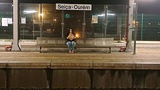 Outdoor train station encounter with a stranger