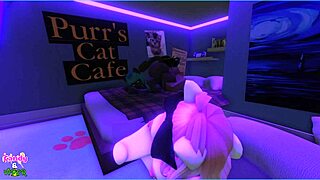 Viper takes care of Candy and her demi-human kittens in a gentle manner.