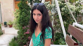 Skinny hottie lost the game and walked outdoors with substance on her face. Close-up pov amateurs.