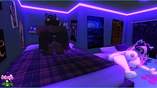 Viper takes care of Candy and her demi-human kittens in a gentle manner.