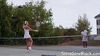 Teen 18+ with large tits in interracial roleplay scene