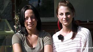 Two European brunettes enjoy outdoor activities together