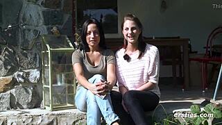 Two European brunettes enjoy outdoor activities together