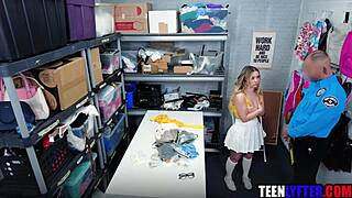 tiny teen 18+ shoplifter gets strip searched and fucked 😏