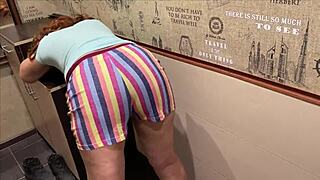 Shorts hug milf's big ass, anal sex starts intensely