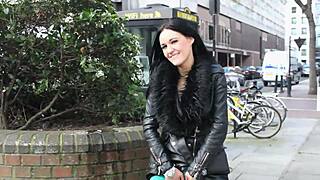 Sexy girl pisses on construction site in front of workers and flashes tits