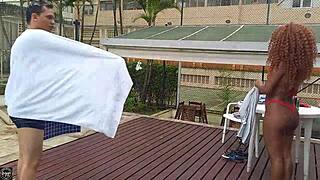 I almost drowned! That ebony beauty in the pool sucked my cock and fucked me!