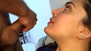 Fucking my wife's mouth close up until she swallows my cum in homemade video