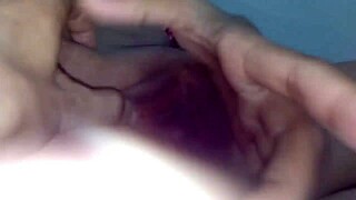 Amateur maid rubs tight shaved pussy with creampie