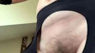 hairy milf participates in a fetish workout at the gym