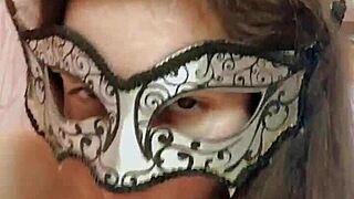 Russian brunette in stockings sucks thick dildo with dirty talk, fingers pussy close-up anal.