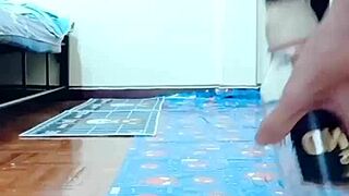 This skinny Thai gay guy with small waist does solo anal with enema and buttplug at home