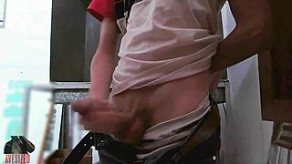 she masturbates with a big cock in the shop's back