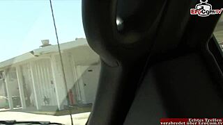 pick up a busty blonde slut with a tattoo for a fuck and a facial