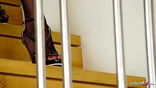 Versauter POV footjob from a schlanken foto model in fischnetz body