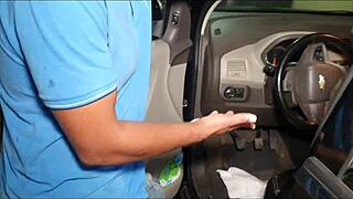 Latina amateur gets caught spreading her pussy on the car gear and gets her ass fucked by Alex Lima.