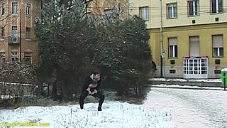 Redhead BBW MILF Urinates Outdoors in a Public Setting